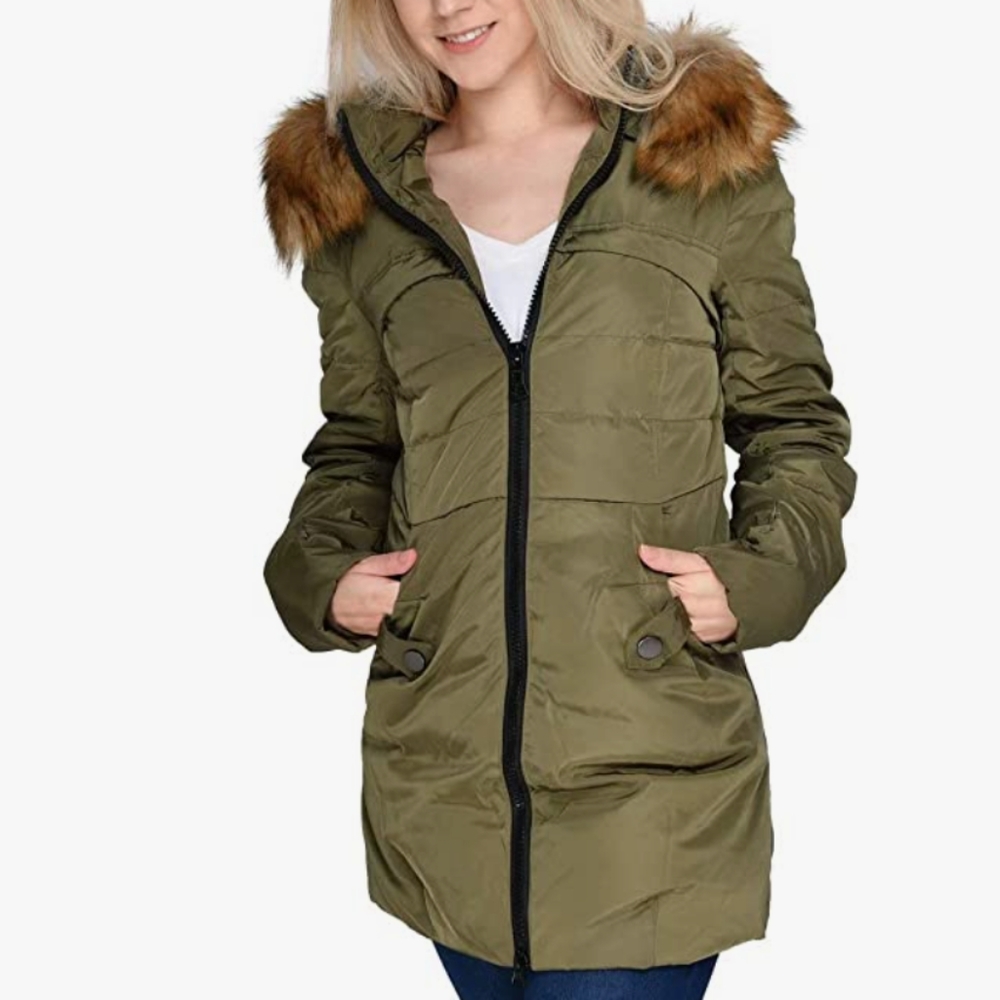Valuker Olvide Green Down Coat With Fur Hood